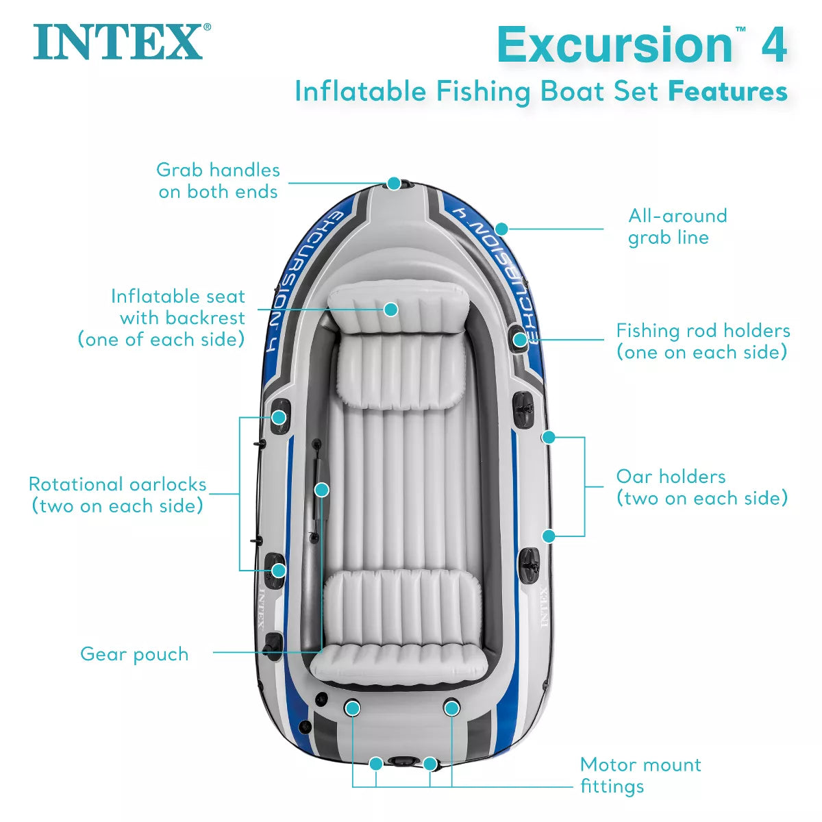 Intex Excursion Inflatable Water Fishing River Boat Raft Set with Oars