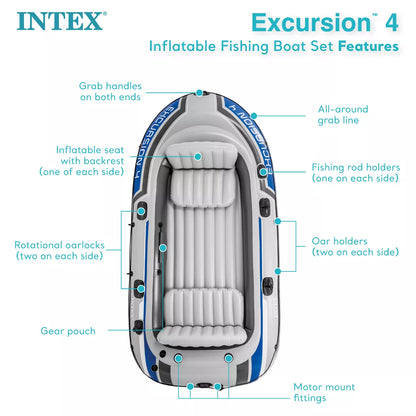 Intex Excursion Inflatable Water Fishing River Boat Raft Set with Oars