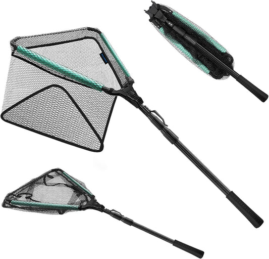 Floating Fishing Net, Telescoping Pole Handle Foldable Fish Landing Net with Rubber Coated Mesh Fly Fishing Net for Easy Fish Catch and Release Freshwater and Saltwater Men Women Kids
